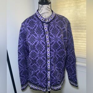 L.L. Bean Black and Purple Wool Cardigan